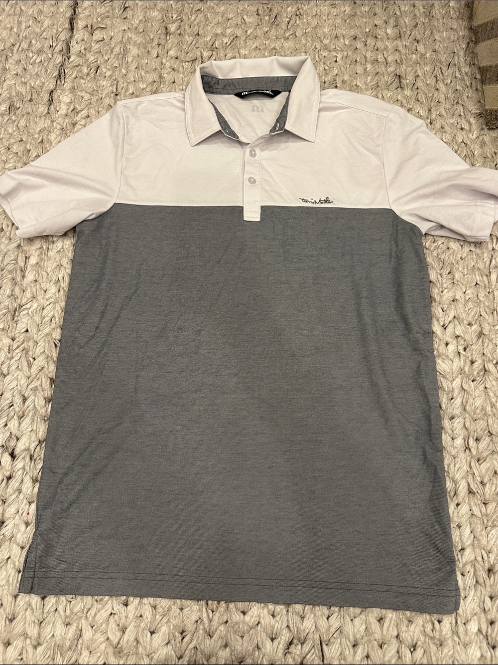 Travis Mathew Two-Tone Polo in White and Gray